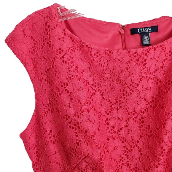 Chaps Size 10P 10 Petite Dress Cap Sleeve Floral Lace Overlay Zip Shift Pink - Picture 9 of 9